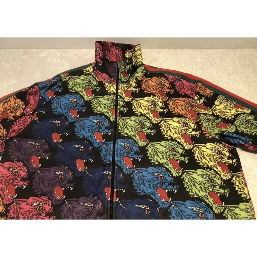 NWT Gucci Rainbow Panther Face Technical Web Striped Jersey Jacket 48/M $2480.00